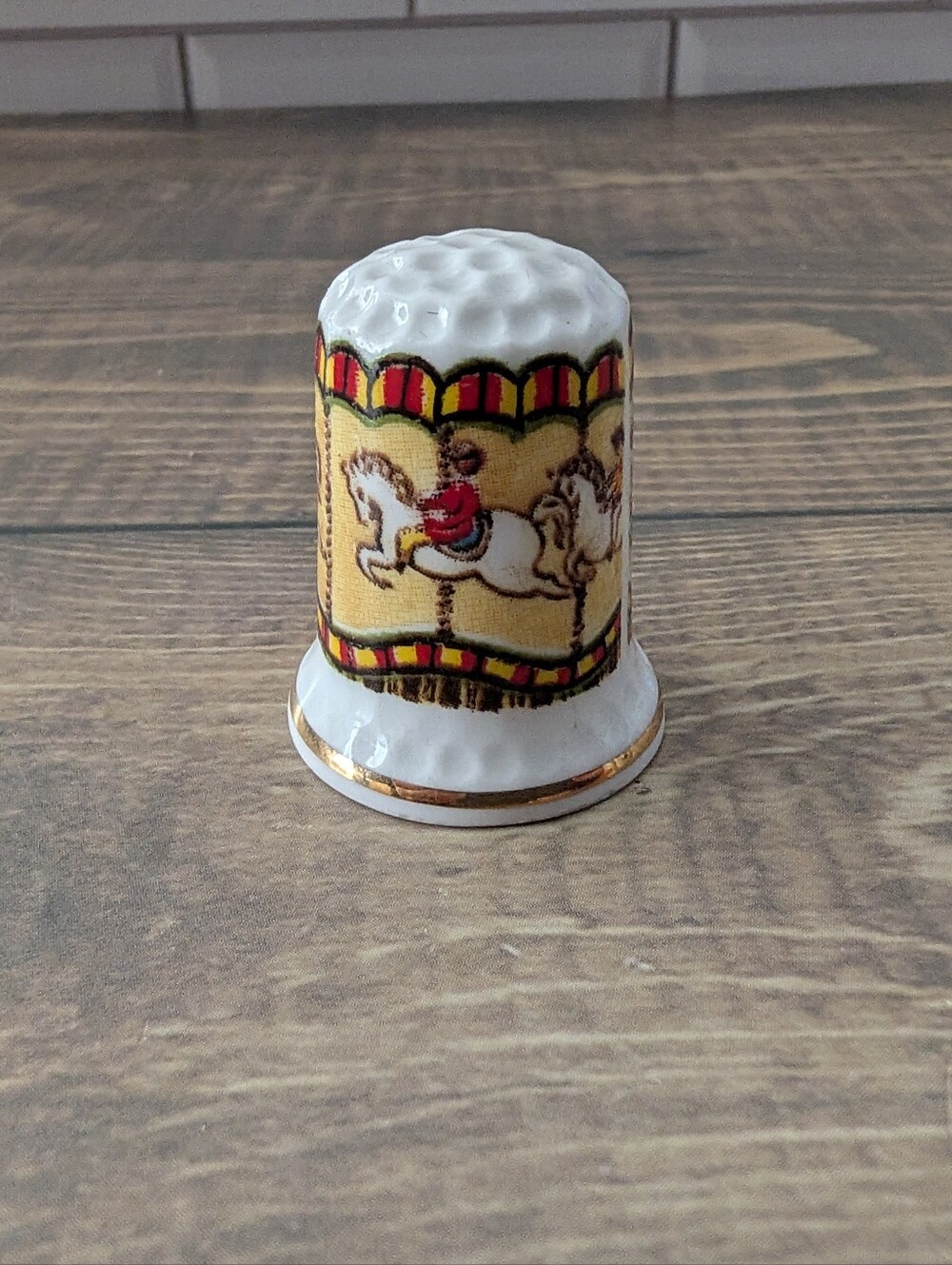 Vintage Grosvenor Collection Porcelain Thimble Carousel Horse Gold Trim England